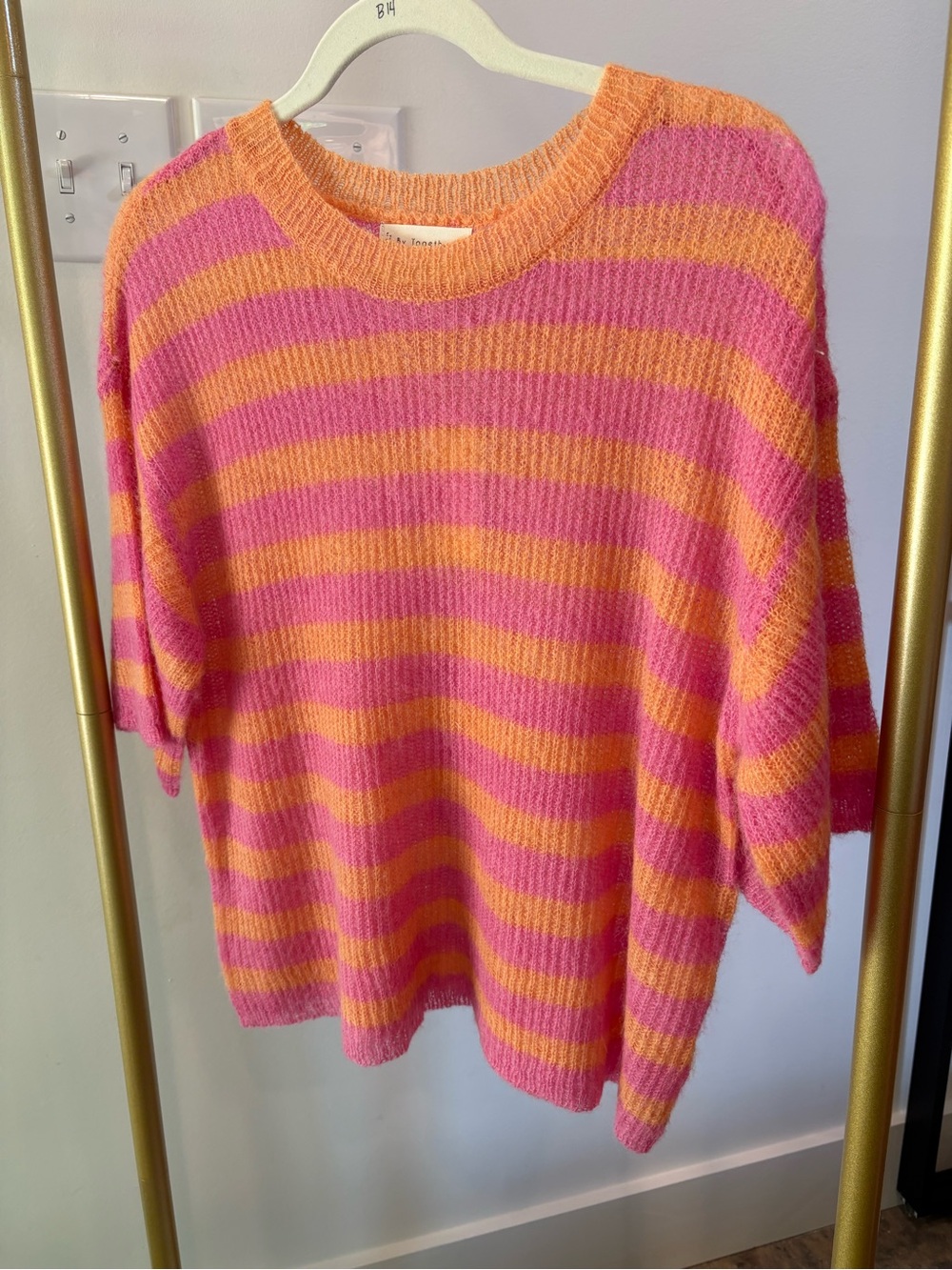 NWT By Together Pink and Orange Striped Scoopneck Sweater